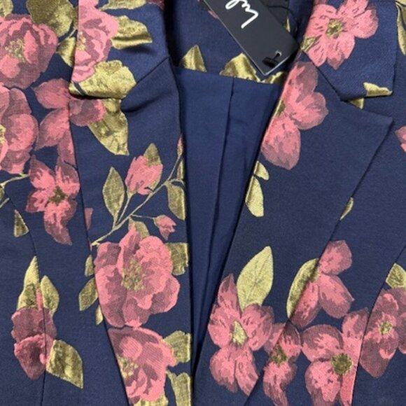 NWT Lulus Bloom Boldly Navy Blue Floral Satin Jacquard Cropped Blazer - Picture 8 of 11